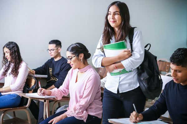 Group of students studying in a language school